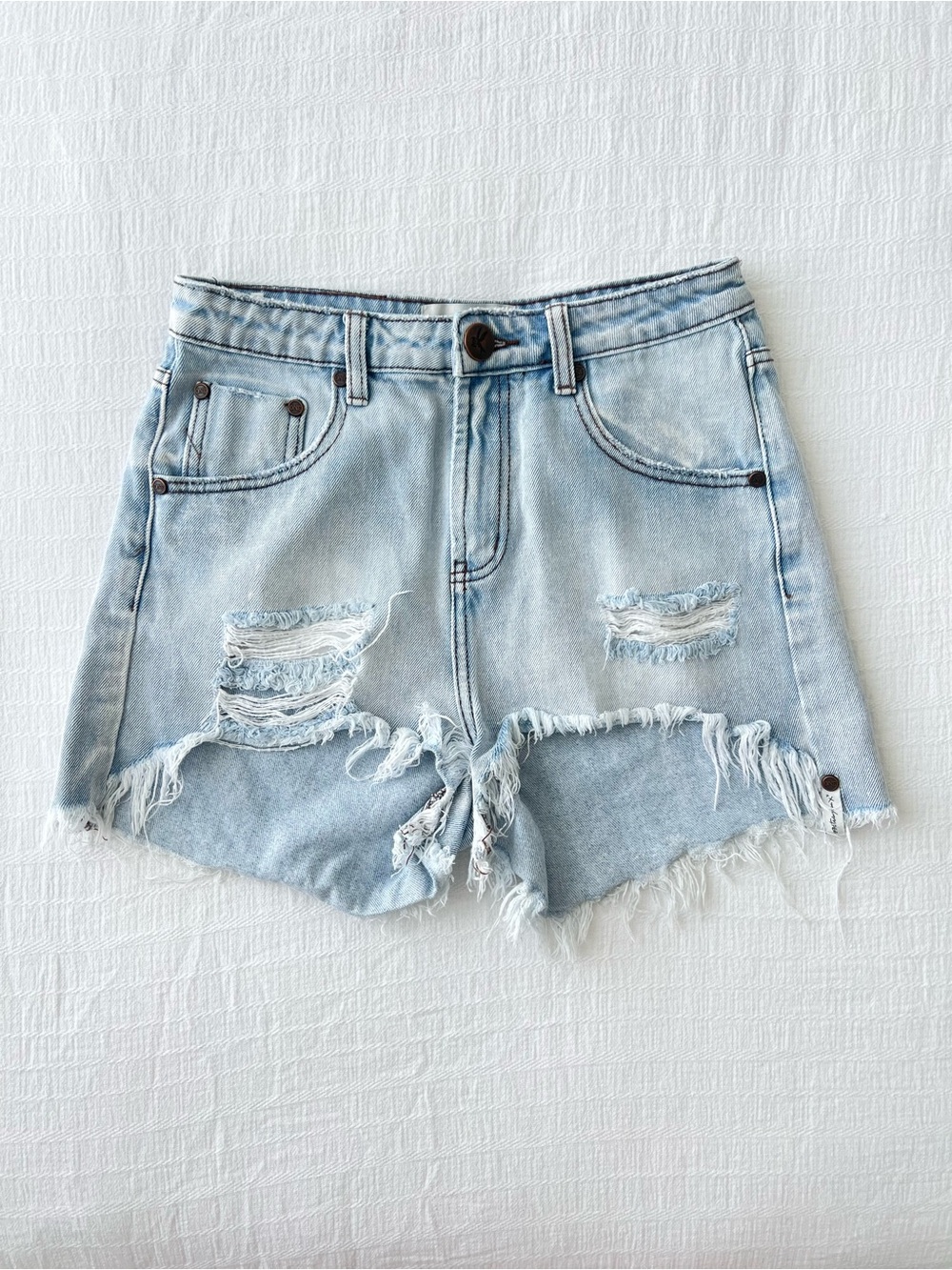 ONE TEASPOON Light Blue Distressed Denim Shorts
